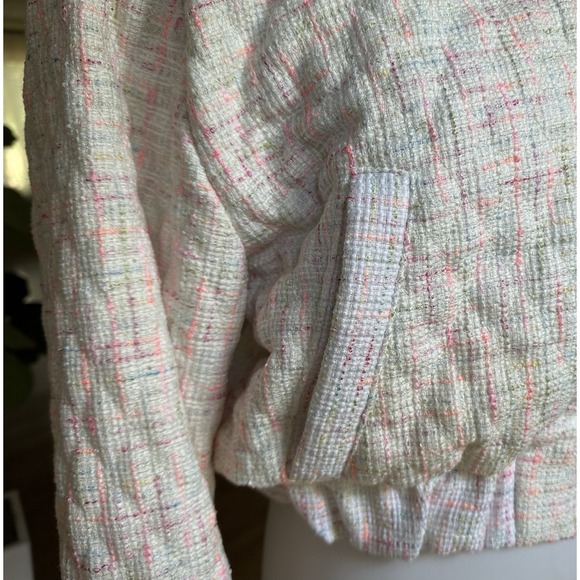 BLANKNYC Tweed Bomber Jacket Medium White Multicolor Zip Up Textured Womens $128 - Picture 8 of 13